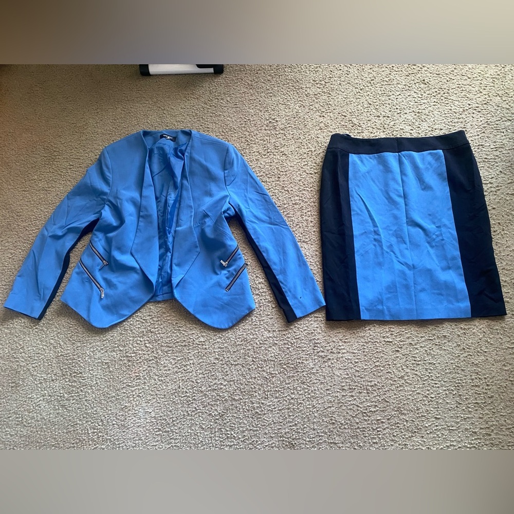 Nine West Womens Stretch Crepe Kiss Front Jacket & Skirt Set Size 14